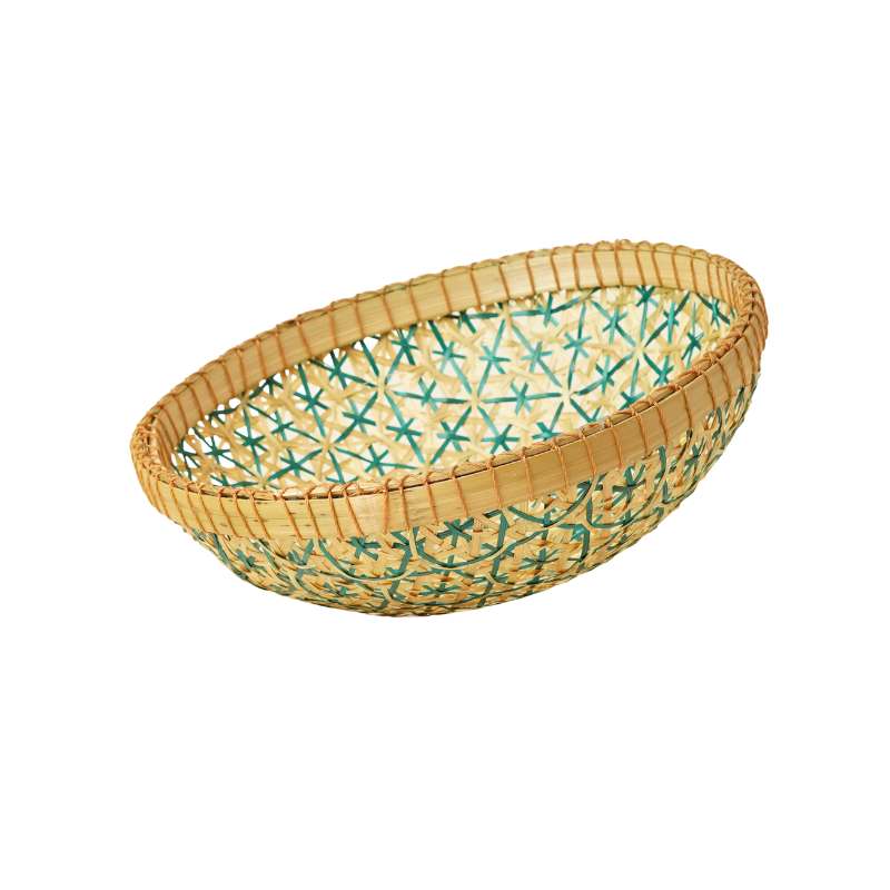 Handcrafted Green Star Pattern Bamboo Food Cover Dome with Wooden Knob