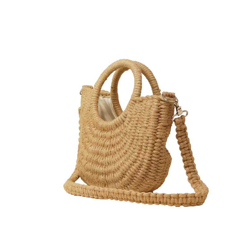 Handcrafted Half-Moon Woven Jute Crossbody Bag with Detachable Strap