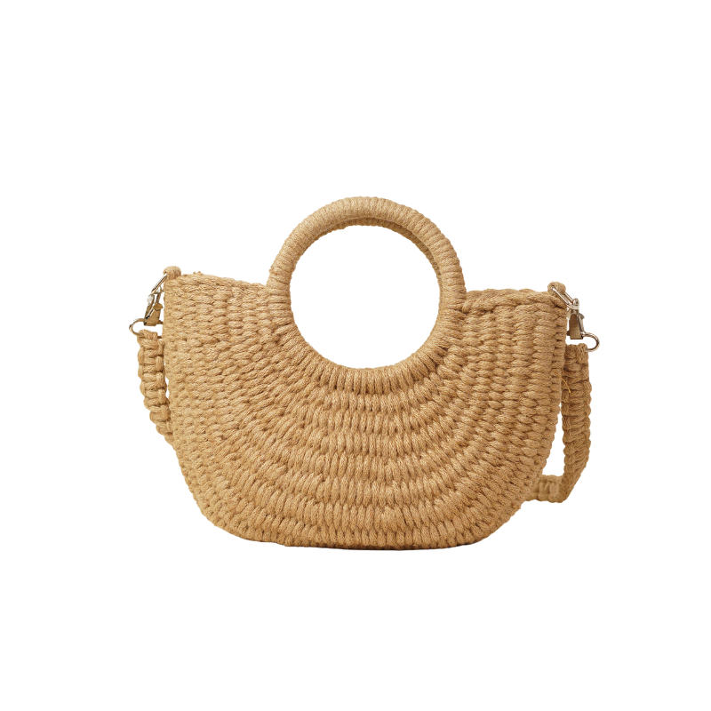 Handcrafted Half-Moon Woven Jute Crossbody Bag with Detachable Strap - Thumbnail 4