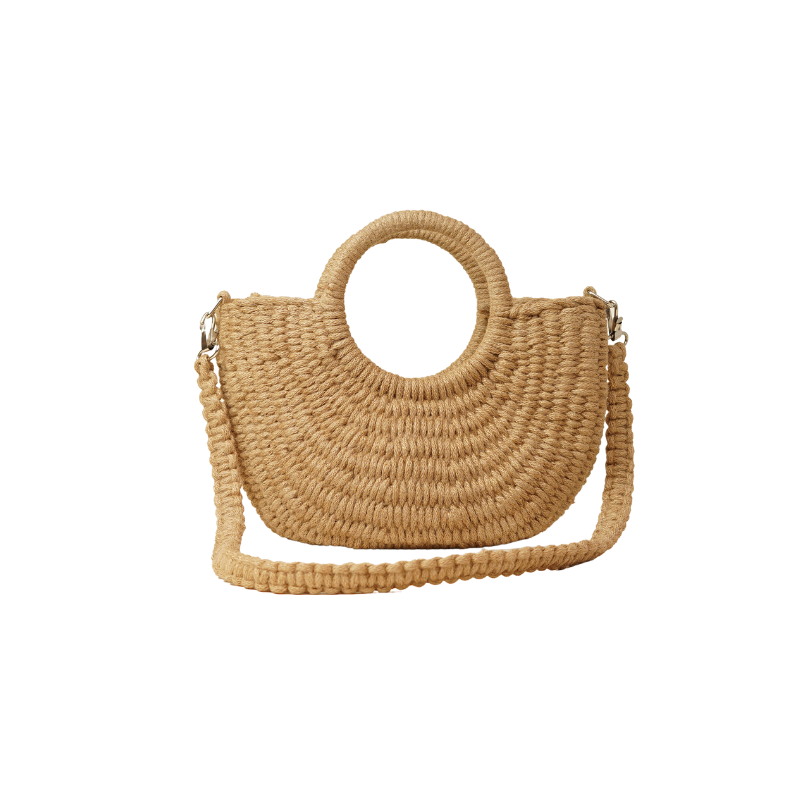 Handcrafted Half-Moon Woven Jute Crossbody Bag with Detachable Strap