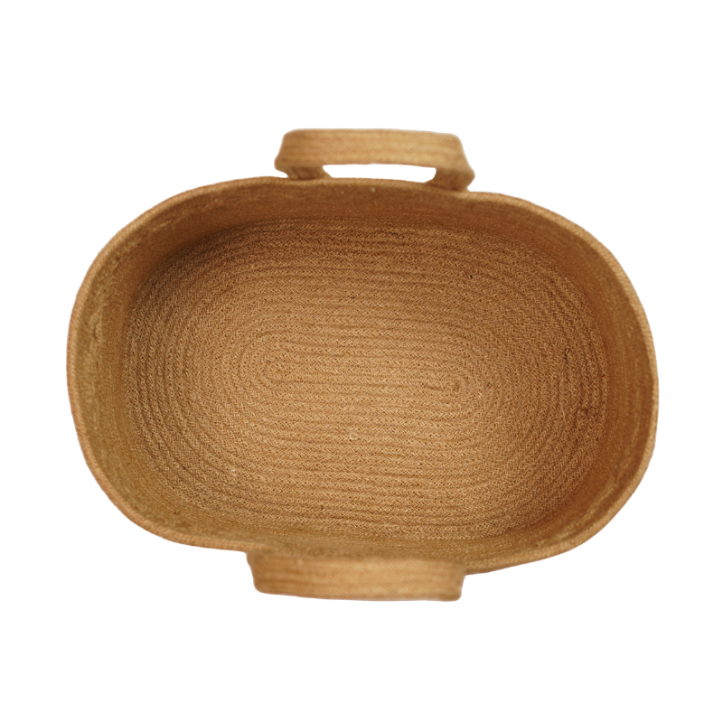 Handcrafted Natural Jute Oval Storage Basket with Handles Braided Trim Nursery Toy Org - Thumbnail 2