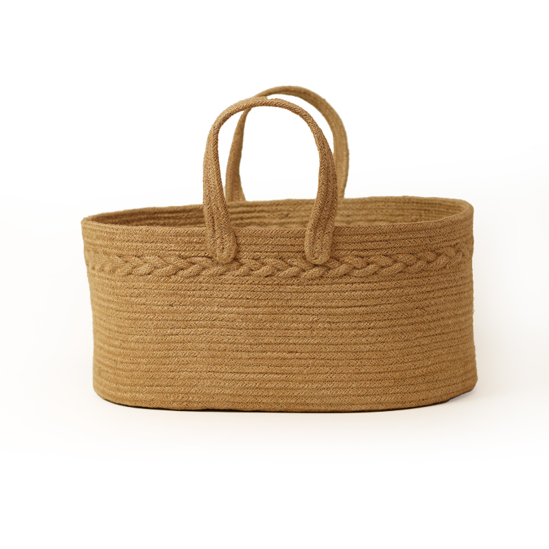 Handcrafted Natural Jute Oval Storage Basket with Handles Braided Trim Nursery Toy Org - Thumbnail 4