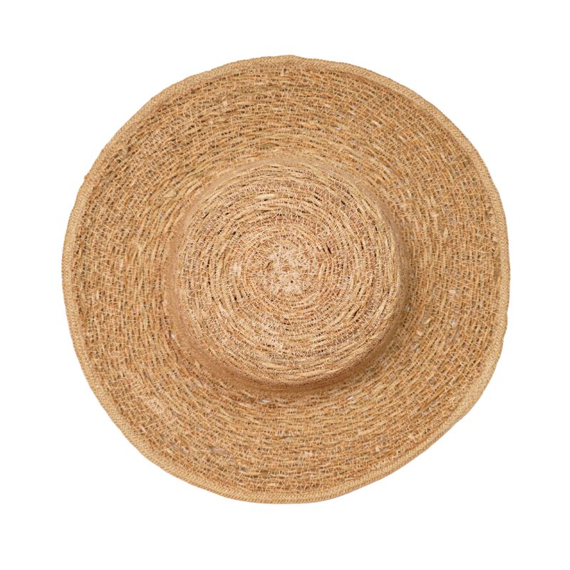 Handcrafted Natural Seagrass Jute Sun Hat Flat Top Wide Brim Summer Beach Boater Hat W - Thumbnail 3
