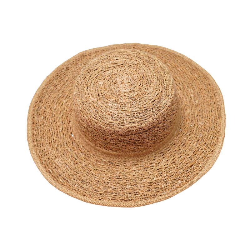 Handcrafted Natural Seagrass Jute Sun Hat Flat Top Wide Brim Summer Beach Boater Hat Wholesale Custom