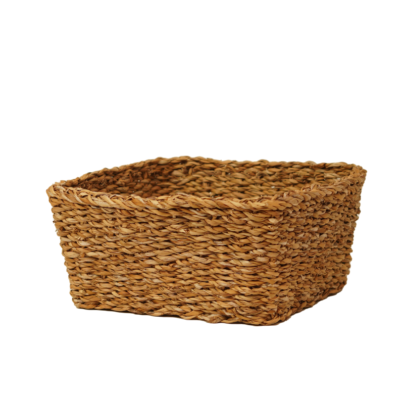 Handcrafted Natural Seagrass Square Storage Basket Set | 3-Piece Nesting Tabletop Orga - Thumbnail 3