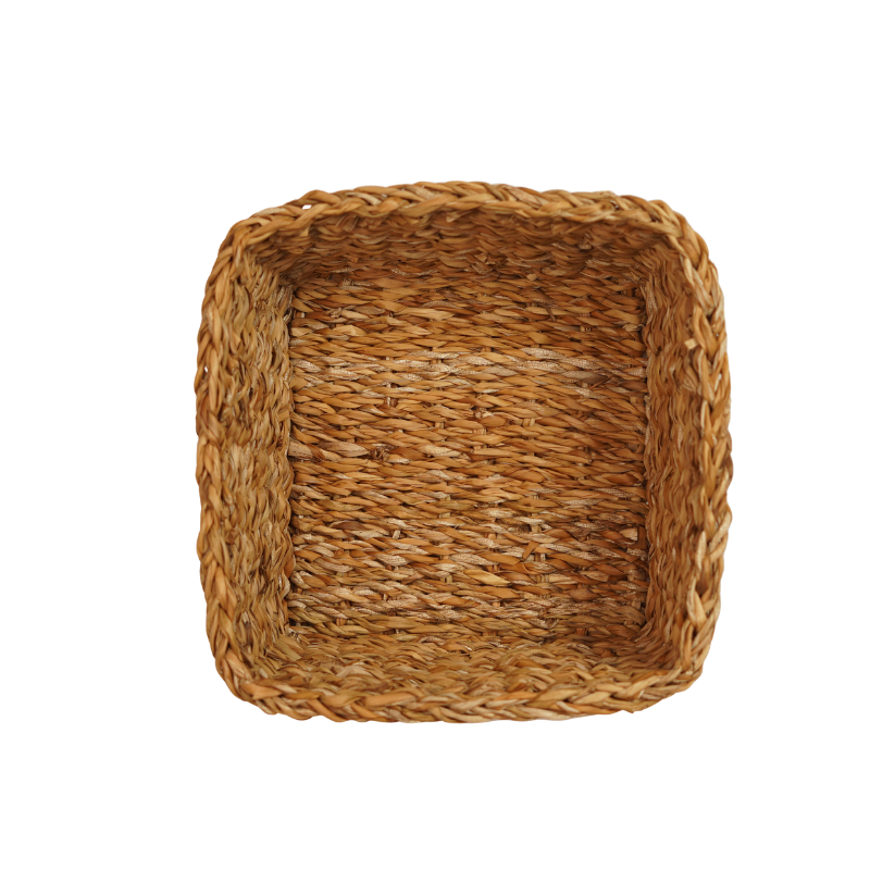 Handcrafted Natural Seagrass Square Storage Basket Set | 3-Piece Nesting Tabletop Orga - Thumbnail 2