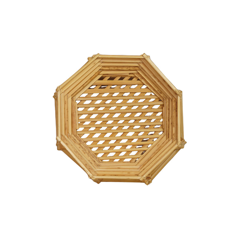 Handcrafted Octagonal Bamboo Fruit Basket with Pedestal Base - Thumbnail 2