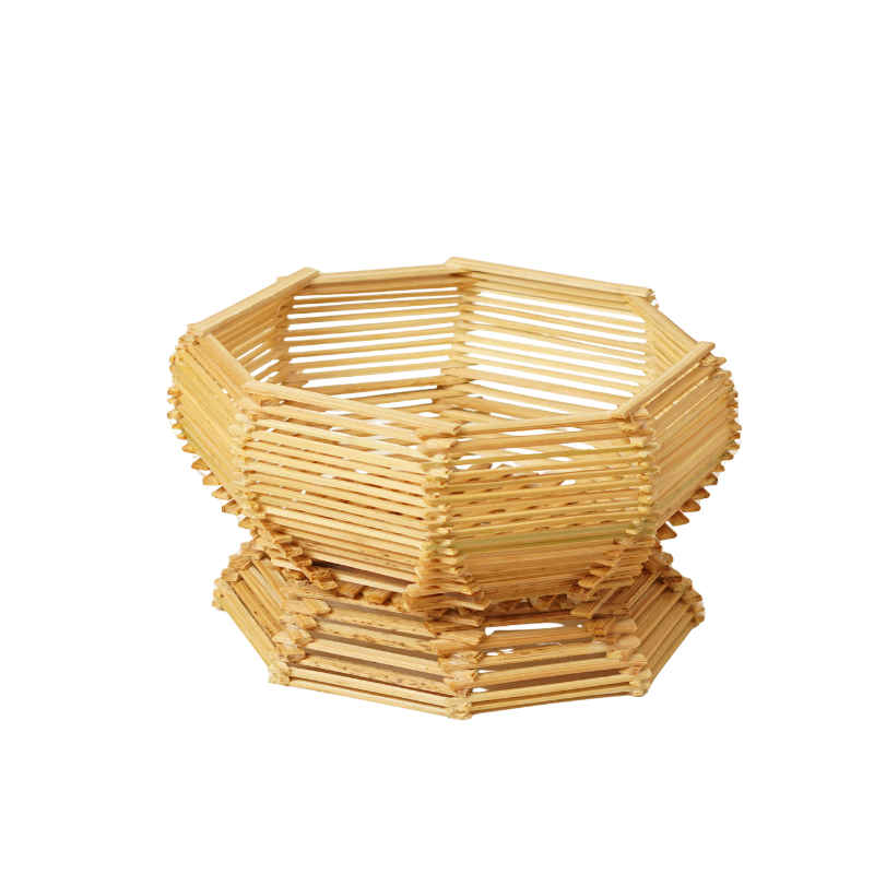 Handcrafted Octagonal Bamboo Fruit Basket with Pedestal Base