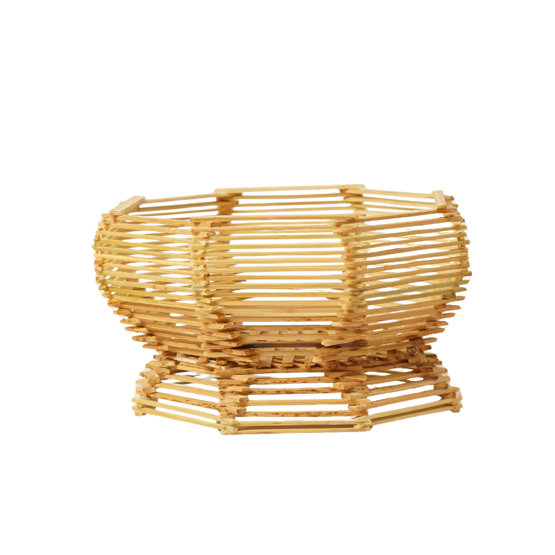 Handcrafted Octagonal Bamboo Fruit Basket with Pedestal Base