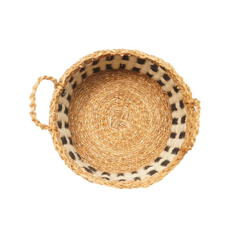 Handcrafted Seagrass & Jute Nesting Storage Basket Set of 3 with Black & White Geometric Pattern