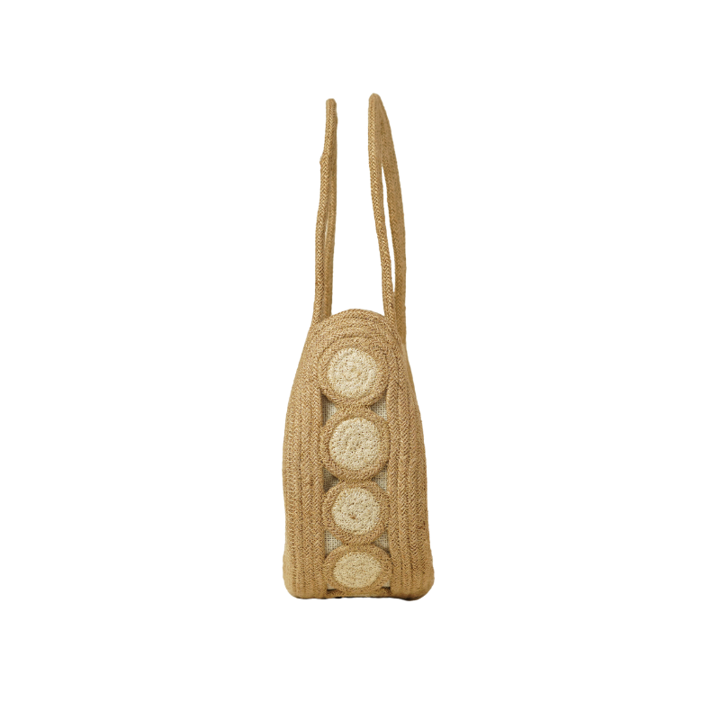 Handcrafted Sunflower Mandala Jute Braided Shoulder Bag with Zipper Closure - Thumbnail 4