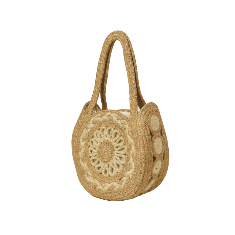 Handcrafted Sunflower Mandala Jute Braided Shoulder Bag with Zipper Closure