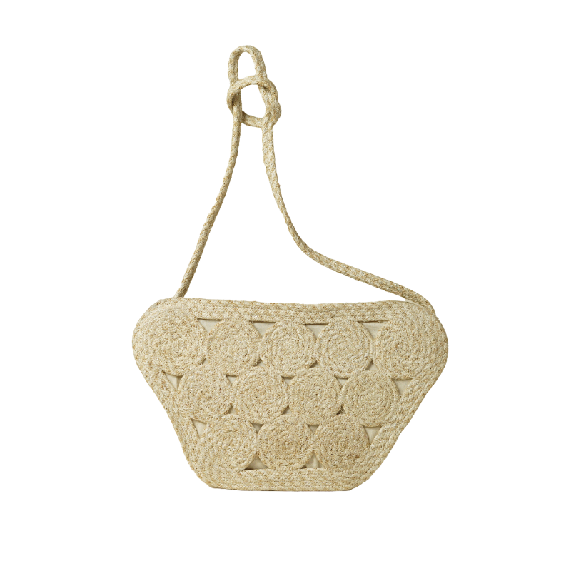Handcrafted Trapezoid Circular Coiled Jute Braided Shoulder Bag with Knotted Strap