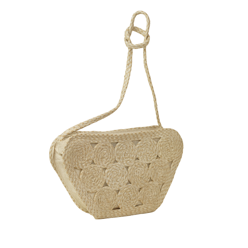 Handcrafted Trapezoid Circular Coiled Jute Braided Shoulder Bag with Knotted Strap
