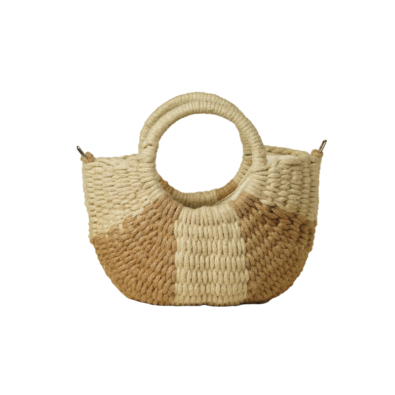 Handcrafted Two-Tone Jute Rope Half-Moon Tote Bag