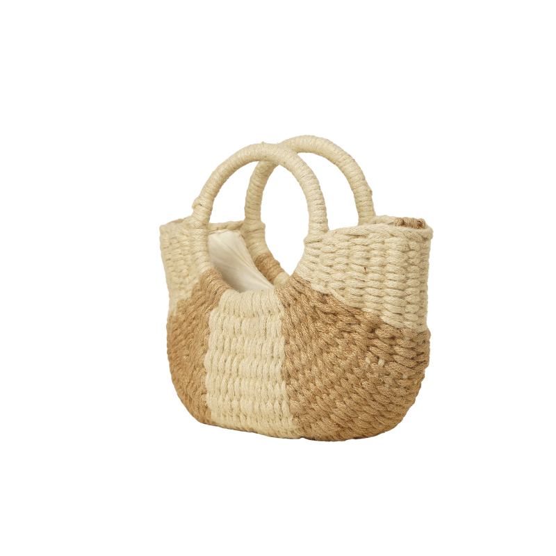 Handcrafted Two-Tone Jute Rope Half-Moon Tote Bag - Thumbnail 2