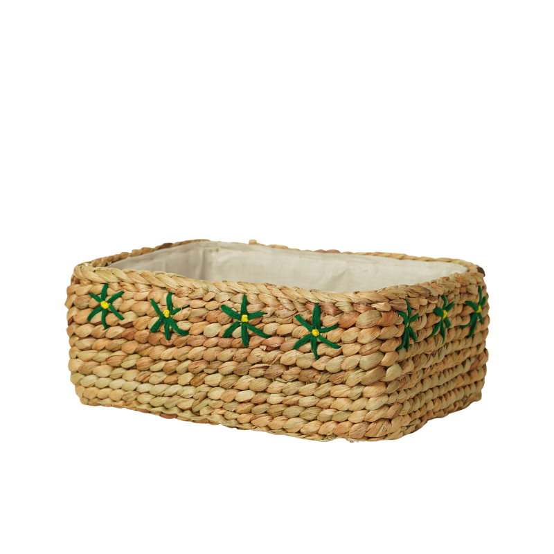Handcrafted Water Hyacinth & Jute Nesting Rectangular Storage Basket Set of 3 | Floral - Thumbnail 2