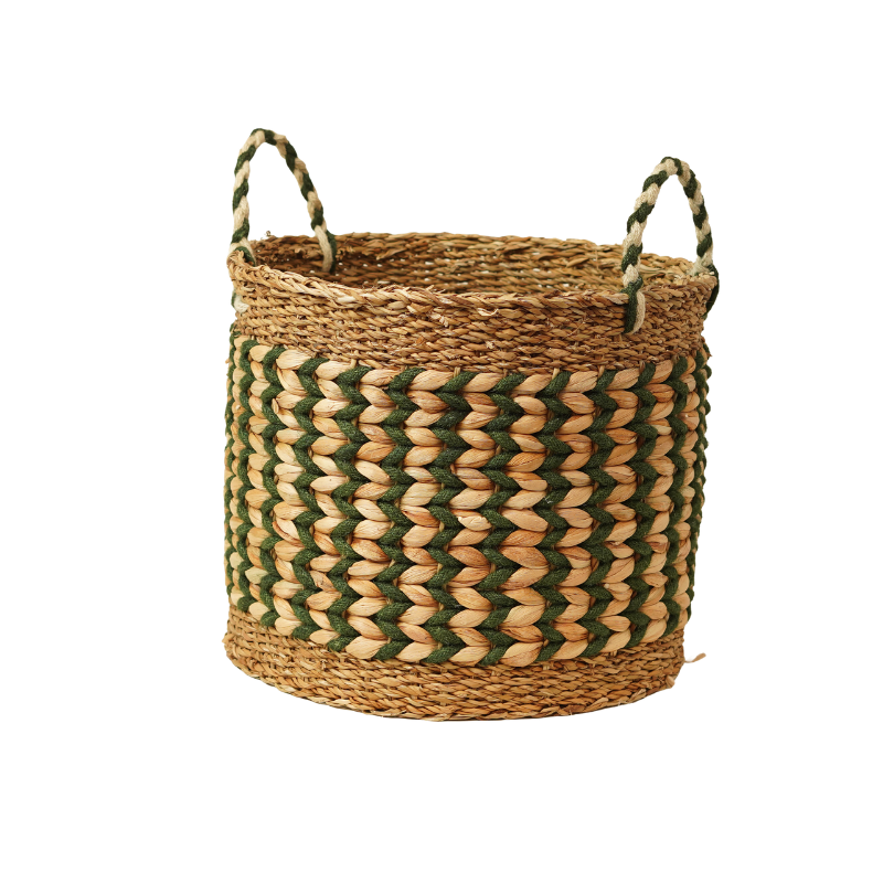 Handcrafted Water Hyacinth & Seagrass Round Basket Set with Handles - Set of 3 - Thumbnail 2