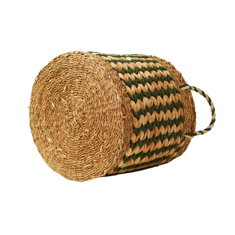 Handcrafted Water Hyacinth & Seagrass Round Basket Set with Handles - Set of 3 - Thumbnail 3