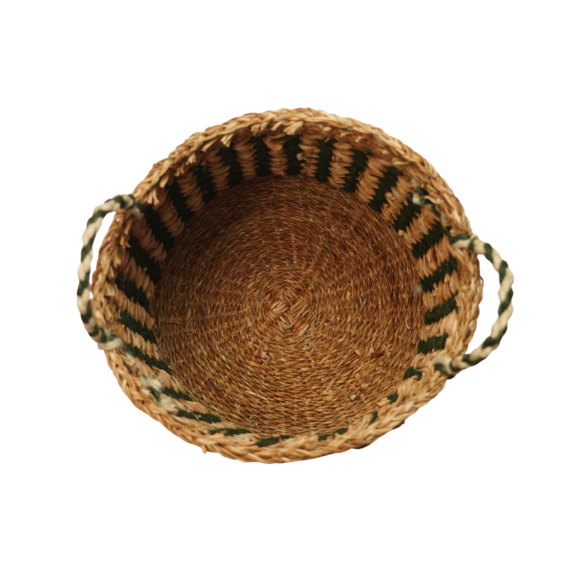 Handcrafted Water Hyacinth & Seagrass Round Basket Set with Handles - Set of 3 - Thumbnail 4