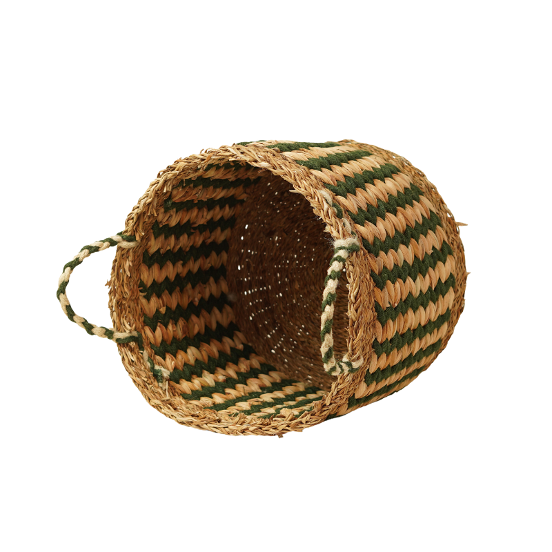 Handcrafted Water Hyacinth & Seagrass Round Basket Set with Handles - Set of 3 - Thumbnail 5