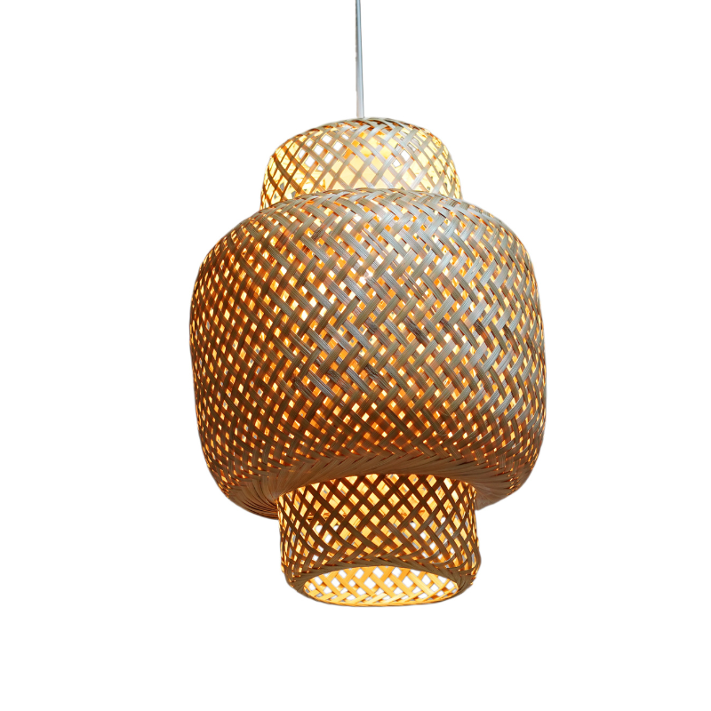 Handmade 3-Tier Woven Bamboo Pendant Light Shade - Eco-Friendly Lantern Ceiling Lamp - Thumbnail 4