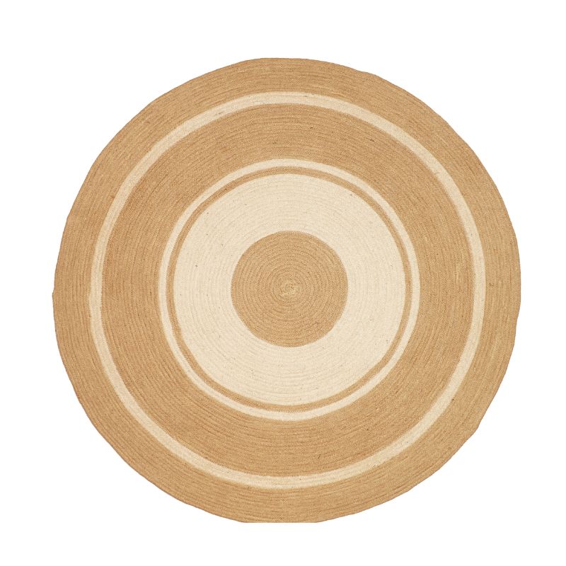 Handmade Concentric Dual-Tone Jute Round Area Rug (3 Feet / 90 cm) - Thumbnail 3