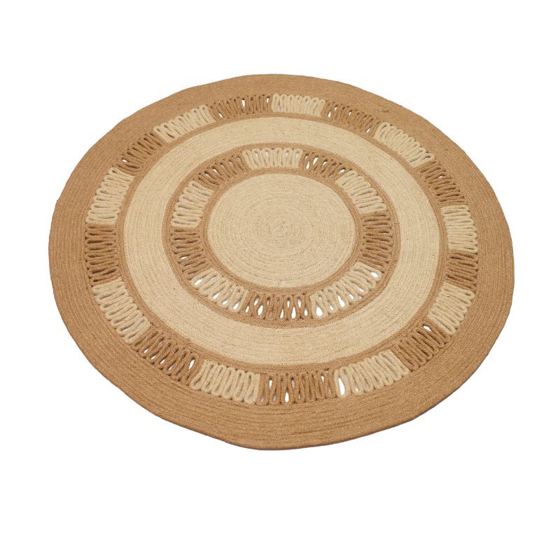 Handmade Dual-Tone Jute Openwork Round Rug (3 Feet / 90 cm) - Thumbnail 3