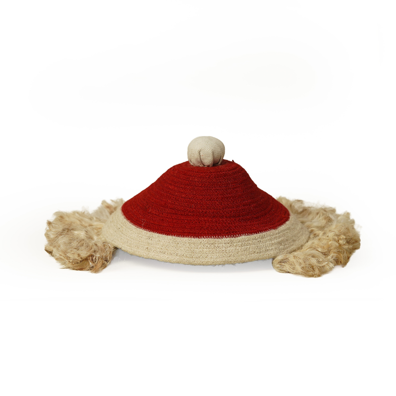 Handwoven Jute Clown Face Storage Basket with Hat Lid Eco-Friendly Nursery Toy Storage - Thumbnail 3