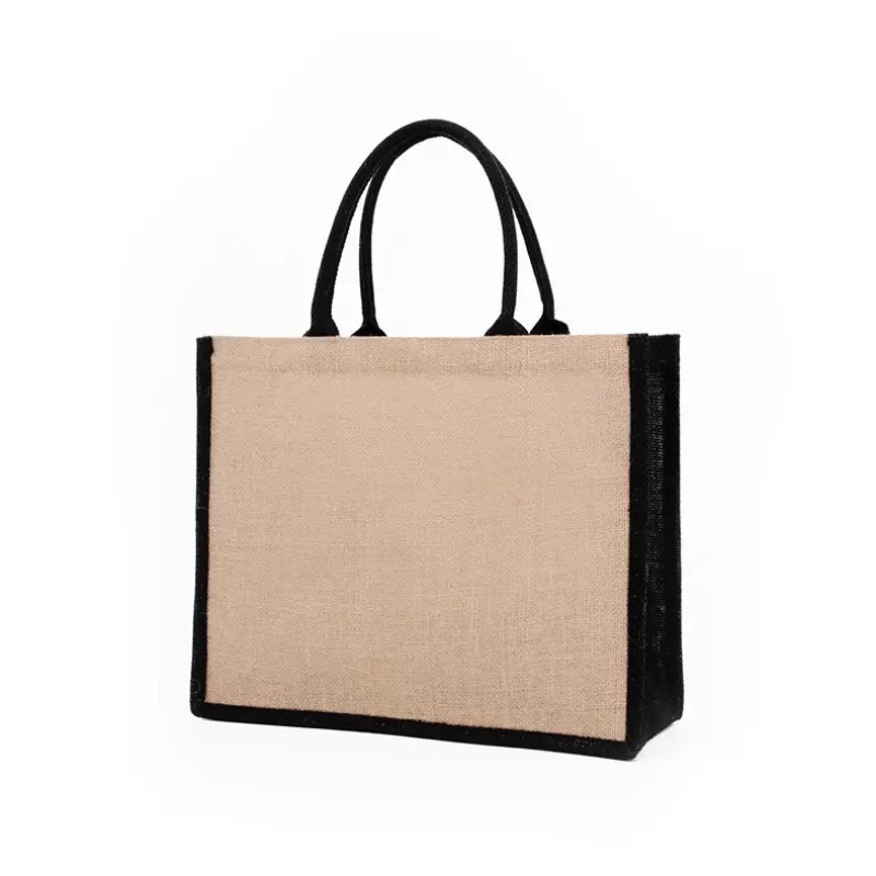 Natural Golden Jute Tote Bag with Zipper & Padded Jute Handles - Thumbnail 2