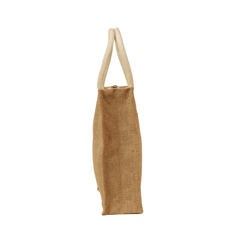 Natural Golden Jute Tote Bag with Zipper & Padded Jute Handles - Thumbnail 4