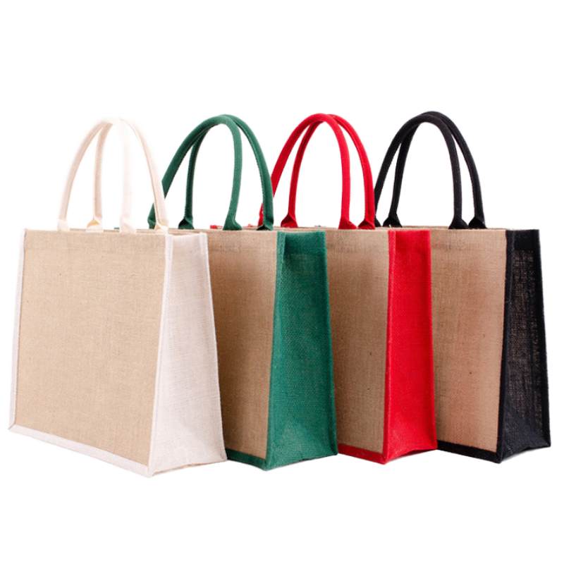 Natural Golden Jute Tote Bag with Zipper & Padded Jute Handles - Thumbnail 5