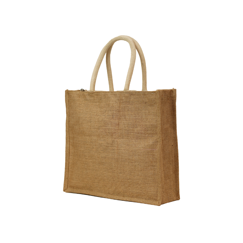 Natural Golden Jute Tote Bag with Zipper & Padded Jute Handles