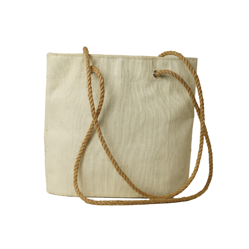 Off-White Bleached Jute Shoulder Bag with Natural Jute Rope Handles - Thumbnail 3