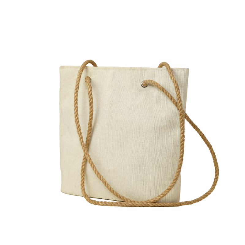 Off-White Bleached Jute Shoulder Bag with Natural Jute Rope Handles